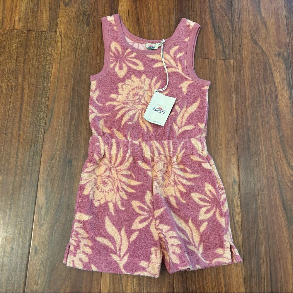 Faherty Kids Cabana Twirl Terry Cloth Romper Rose/Peach Blossom NWT